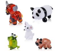 WEWAYSMILE 5 Pcs Hand Blown Glass Figurines Glass Animals Includes Panda Highland Cattle Fox Crocodile Capybara for Home Decoration Gifts