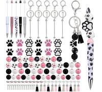 WEWAYSMILE 5 Set Plastic Bead Pen Beaded Pens Kit Beadable Keychains With Wooden Beads,Lobster Clasps,Tassels,Spacer Beads,Beaded Keychains,Beaded Pen for Schools Office Supplies(Paw Prints)