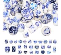 WEWAYSMILE 52Pcs Blue and White Ceramic Beads for Jewelry Making Mixed Printed Porcelain Beads for Bracelets Handmade Bright Glazed for DIY Bracelets Necklace Earring Jewelry Crafts（Ink Wash Style）