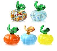 WEWAYSMILE 5Pcs Blown Glass Pumpkin Figurines Halloween Mini Glass pumpkins for Decoration Suitable Thanksgiving Fall Home Desktop Gift