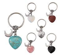 WEWAYSMILE 6 pcs 6 style Crystal Gemstone Heart Pendant Keyring, Crystal Heart Pendant Keyring, Crystal Stones Keyring, for Women Girls Bag Decor Mother's Day Gift