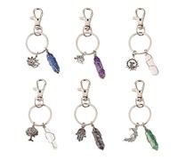 WEWAYSMILE 6 pcs 6 style Crystal Gemstone Keyring, Quartz Crystal Keychain, Crystal Stones Keyring, for Women Girls Bag Decor Mother's Day Gift
