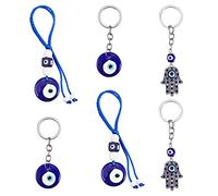 WEWAYSMILE 6 Pcs Hamsa Hand Evil Eye Beads, Turkish Eye Wall Hanging, Fatima Hand Keyring, Car Bag Keys Jewelry Gift