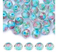 WEWAYSMILE 60 pcs 10mm Crackle Lampwork Glass Beads, Glass Lampwork Flower Beads Jewelry Making, Gold Sand Faceted Glass Beads, for Jewelry Making and Necklace Bracelets Diy, 9~10x7~8mm