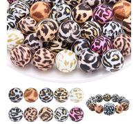 WEWAYSMILE 60Pcs 15mm Leopard Silicone Beads Bulk Printed Silicone Beads for Keychain Making DIY Beaded Pens Lanyard Bracelets Necklace Jewelry（Multicolor）