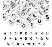 WEWAYSMILE 68Pcs Ceramic Square Letter Beads for Jewelry Making 8.5x8.5mm A-Z White Cube Letter Beads Porcelain Alphabet Bead for Bracelets Necklaces Earrings Keychains（Horizontal Hole）