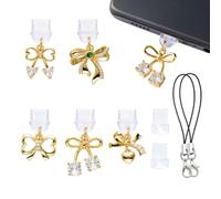 WEWAYSMILE 6Pcs Dust Plug Charm Type C Phone Dust Plug with Alloy Bows Charms with Diamonds for Most Type C USB C Cell Phone,Laptop,Readers Device