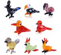 WEWAYSMILE 8 pcs Crystal Figurines Collectibles, Miniature Hand Blown Art, Hand Blown Painted Glass Art, Hand Blown Miniature for Table Ornaments Home Decor (Bird)