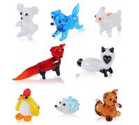 WEWAYSMILE 8 Pcs Hand Blown Glass Figurines Glass Animals Includes Fox Chicken Squirrel Rabbit Mouse Hedgehog Puppy for Home Decoration Gifts