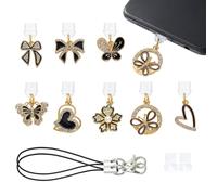 WEWAYSMILE 8Pcs Dust Plug Charm Type C Phone Dust Plug with Alloy Black Bow Charms with Diamonds for Most Type C USB C Cell Phone,Laptop,Readers Device