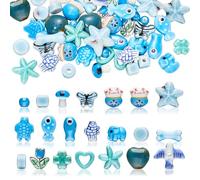WEWAYSMILE Blue Ceramic Porcelain Beads for Jewellery Making, 50 Pcs