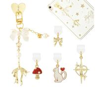 WEWAYSMILE Bow Phone Charms Chains for E-Reader with 4 Matching USB C Phone Dust Plug Charm Type C Gold Charging Port Pandants for Earphone E-Reader Protector Accessory
