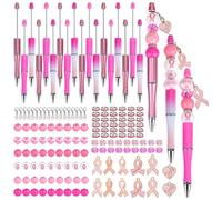 WEWAYSMILE DIY Black Ink Pens Beaded, Breast Cancer Pink Beadable Pens Sets, Include 18 Beadable Pens 18 Breast Cancer Awareness charms 108 Beads, for Office School Supplies