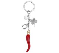 WEWAYSMILE Italian Red Keychain, Italian Horn Charm, Keyring Red Corners Lucky Charms, for handbag schoolbag key ring Car Accessories (Four-leaf clover)