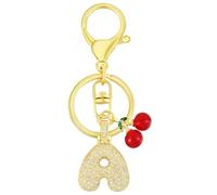 WEWAYSMILE Letter Keychain, Gold Bag Charms for Handbags, Metal, A | Alphabet Purse Charms with Cherry, Cute Accessories for Backpack Wallets, Car Key Tote Bag Handmade Pendant Decoration