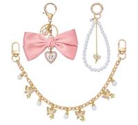 WEWAYSMILE Pearl Bag Purse Charm Chain for Handbags with Pink Bow Keychain