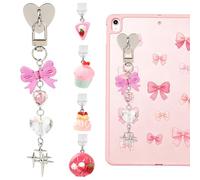 WEWAYSMILE Pink Bow Dust Plug Charm Chains for E-Reader with 4Pcs Cake USB C Dust Plug Charm Type C Star Cute Phone Chain with Clasps Alloy Resin Assorted Pendants for Phone Decoration Accessories