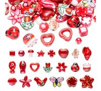 WEWAYSMILE Red Ceramic Porcelain Beads for Jewellery Making, 50 Pcs