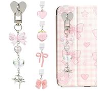 WEWAYSMILE Rose Bow Dust Plug Charm Chains for E-Reader with 4Pcs Pink USB C Dust Plug Charm Type C Star Cute Phone Chain with Clasps Alloy Resin Assorted Pendants for Phone Decoration Accessories