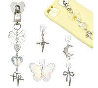 WEWAYSMILE White Bow Dust Plug Charm Chains for E-Reader with 4Pcs Butterfly USB C Dust Plug Charm Type C Cute Phone Chain with Clasps Alloy Resin Star Pendants for Phone Decoration Accessories