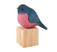 WEWAYSMILE Wooden Carved Bird Figurine, Hand Carved Painted Wooden Statues, Small Wooden Carved Bird, Cute Animal Ornament Craft for Home Office Desktop Decoration(Robin)