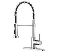 WEWE Chrome Kitchen Faucet, Faucet for Kitchen Sink with Pull Down Sprayer Kitchen Faucet with Deck Plate Stainless Steel Single Handle Spring for Farmhouse Utility Bar Laundry Sinks