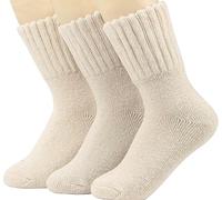 Weweya Women's Cream Crew Length Winter Socks - 3 Count, Size Small to Medium, Thick Knit, Thermal, Reinforced Toe, Modern Style, Christmas Occasion