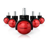 WEWILL Office Chair Castors, 11 x 22 mm Wheels for Office Chairs, Replacement Wheels for Office Chairs on Carpet and Parquet Floors, Durable Office Chair Castors Replace Floor Mats, Set of 5 (Red)