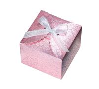 WEWILUCK Pink Glitter Gift Boxes - Foldable Paper Boxes with Ribbon-Tied Lids, Set of 10, Sparkly Present Boxes for Weddings, Bridesmaids, Birthdays, Baby Showers, Party(4.75x4.75x3.53)