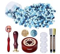 Wewink Plus 250 Pcs Mix Blue Wax Seal Stamp Kit with Wax Warmer, Spoon, Tea Candles, Metallic Pen for Invitations and Gifts