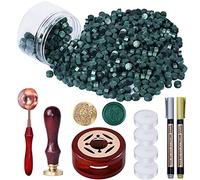 WEWINK PLUS 250 PCS Seal Stamp Kit, Green Wax Beads With Deer Stamp, Warmer, Spoon, Tea Candles, Metallic Pen for Seals, Gifts, Invitations, Envelopes, Crafts
