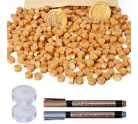 WEWINK PLUS 304PCS Wax Seal Beads Set, 300PCS Gold Sealing Wax Beads with 2Pcs Tea Candles and 2Pcs Metallic Pen for Invitations, Envelope, Crafts, Stamp Seals, Decoration, Letter, Gift