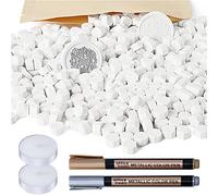 WEWINK PLUS 304PCS Wax Seal Beads Set, 300PCS White Sealing Wax Beads with 2Pcs Tea Candles and 2Pcs Metallic Pen for Invitations, Envelope, Crafts, Stamp Seals, Decoration, Letter, Gift