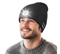 Wewow Bluetooth Beanie with Light, Beanie with 6 LED Light and Bluetooth Headphones, USB Rechargeable, Gifts for Family/Friends/Partners Black