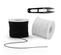 WEXFFU 1 mm Elastic Cord with Scissors, Beading Cords Threads, Elastic Band for Bracelets, 2 Rolls 50M Rubber Cord, Elastic String Cord for Bracelet, Jewelry, Necklace, Craft Making (Black, White)