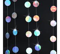 WEXFFU 52Ft Iridescent party decorations, Iridescent Circle Dot Streamer Garland Decoration Rainbow Party Decorations Hanging Party Decor Backdrop for Theme Party/Birthday