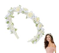 WEXFFU Dirndl Flower Wreath Headband, Floral Headband with Small Pearls, Bavarian Costume Hair Accessories with Flowers for Oktoberfest, Dirndl, Weddings, Travel, and Festivals(Beige) (Beige)