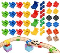 WEXFFU Train Track Connectors, 28 Pieces Wooden Train Track Accessories, Plastic Rail Connectors for Wood Railways, Interactive Connecting Accessories for Boys Girls Ages 3+ (28)