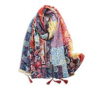 Weximil Large Boho Scarf for Women - Lightweight Floral Printed Scarves Fall Winter Fashion Fringed Shawl wraps, 002 Blue Red, Large