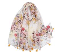 Weximil Large Boho Scarf for Women - Lightweight Floral Printed Scarves Fall Winter Fashion Fringed Shawl wraps, 009 White Flower, Large