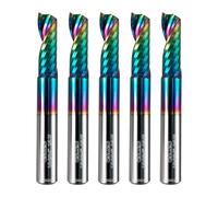 WEXWE Tools Solid Carbide CNC Spiral Single Flute End Mill - for Acrylic Plate Aluminum, Wood, Plastic, Brass, Copper Cutting - 1/4 Diameter 1/4" Shank 2" Length,1 Flute (1/4-2.0" 5PCS)