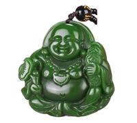 WEYIMVTO Jadeite necklace, Chinese Style Vintage Creative Engraving Maitreya Buddha Green Natural Stone Pendant Amulet Gift(Amitabha (Infinite))