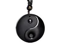 WEYIMVTO Jadeite necklace, Natural Obsidian Dragon Phoenix the Eight Trigrams Pendant Amulet Peace Mascot(B)