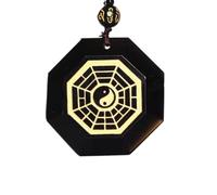 WEYIMVTO Jadeite necklace, Natural Obsidian Dragon Phoenix the Eight Trigrams Pendant Amulet Peace Mascot(D)