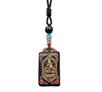 WEYIMVTO Thangka pendant Nepali Thangka Pendant, Male Green Mother Manjusri Ebony Buddha Retro Necklace, Wool Chain Pendant, Female Amulet, Patron, Gel(Black Sandalwood D s)