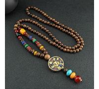 WEYIMVTO Thangka pendant Retro Exotic Style Thangka Wooden Bead Sweater Chain Necklace Men's and Women's Chinese Style Long Nepal Necklace Accessories(B)