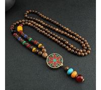 WEYIMVTO Thangka pendant Retro Exotic Style Thangka Wooden Bead Sweater Chain Necklace Men's and Women's Chinese Style Long Nepal Necklace Accessories(C)