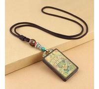 WEYIMVTO Thangka pendant Retro Nepal Tibet Thangka Handmade Ebony Necklace Big Day Tathagata Yellow Caishen National Style Pendants Hanging Gift(2)
