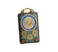 WEYIMVTO Thangka pendant Retro Nepal Tibet Thangka Handmade Ebony Necklace Big Day Tathagata Yellow Caishen National Style Pendants Hanging Gift(Penfant4)