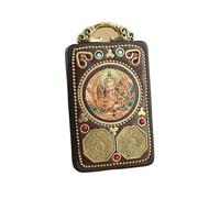 WEYIMVTO Thangka pendant Retro Nepal Tibet Thangka Handmade Ebony Necklace Big Day Tathagata Yellow Caishen National Style Pendants Hanging Gift(Penfant3)